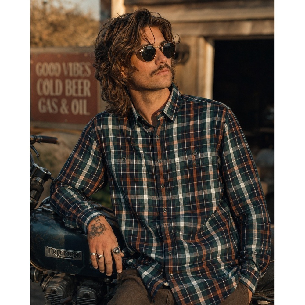K-Way Shirt Men's M Plaid Long Sleeve Button Down Vented Embroidered Spell Out